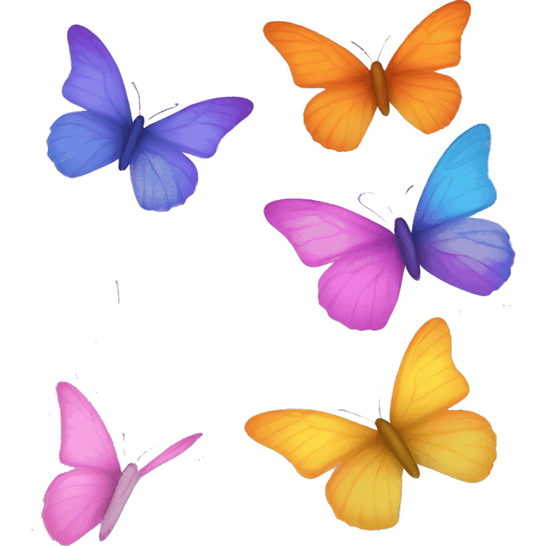 1 Purple, 1 orange/yellow, 1 blue, and 1 pink butterflies emoji