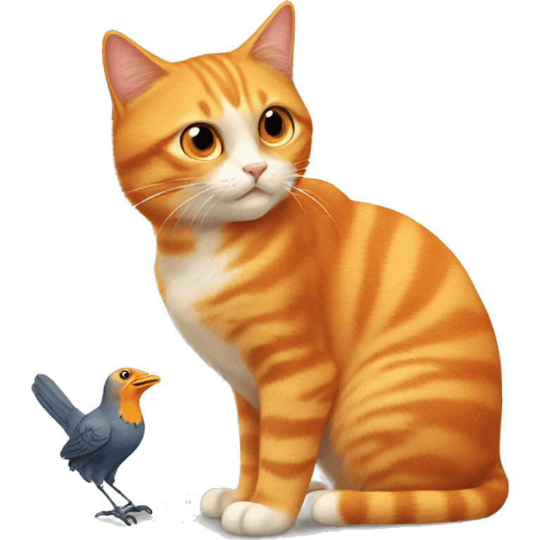 Orange cat playing with a bird emoji