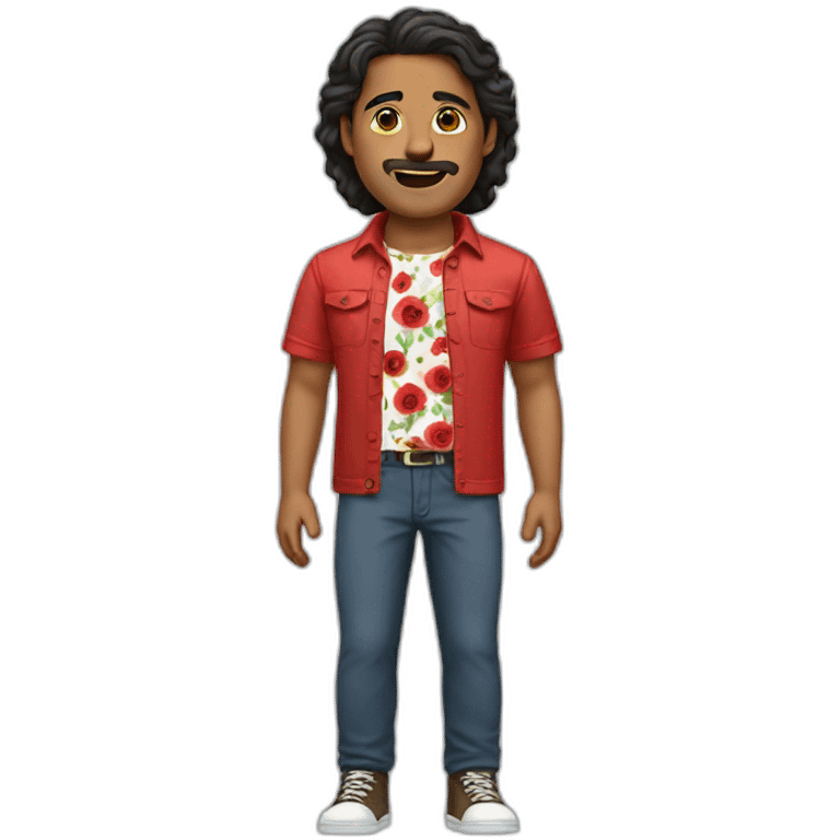 white man dark hairs flower shirt red pant emoji