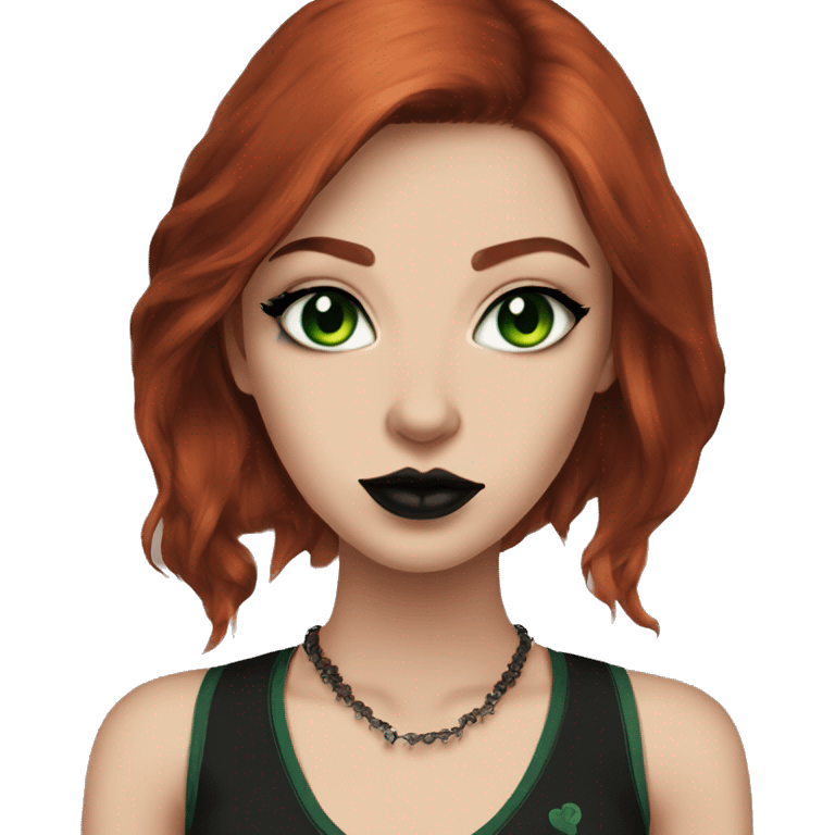 Cool Brooklyn girl brownish red hair green eyes goth big lips cat eyeliner emoji