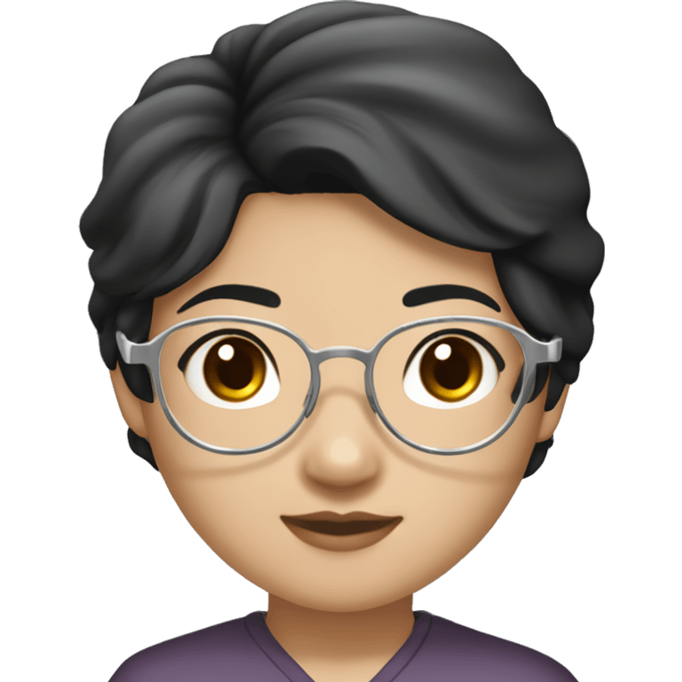 Asian girl, with white skin tone, black hair, wearing silver round harry potter glasses and a white scrub and a stethoscope  emoji