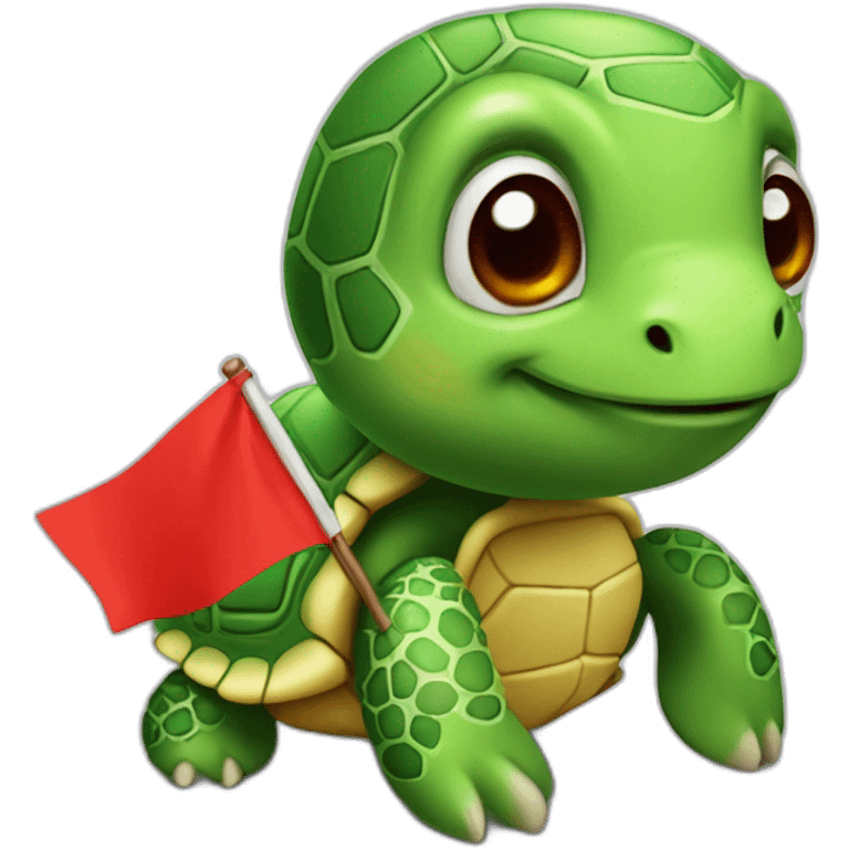 A cute green little turtle with a red warning flag emoji