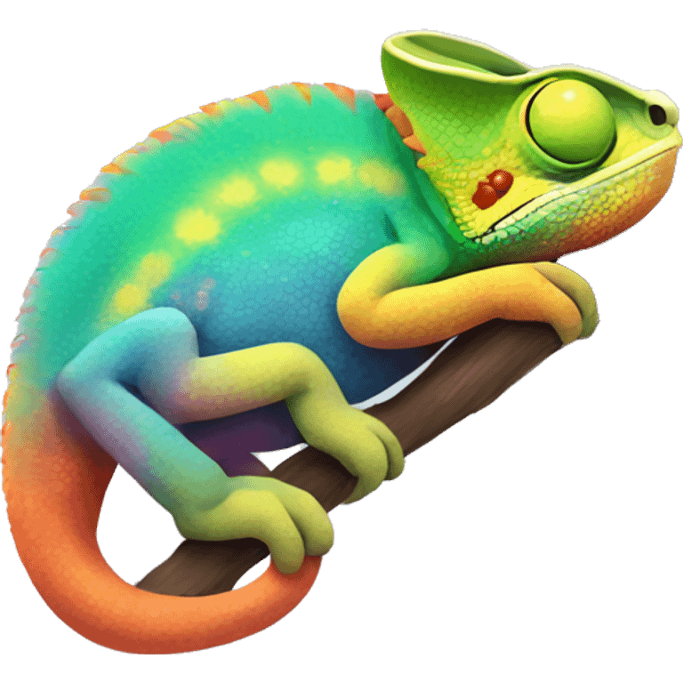 A multicoloured sleepy chameleon  emoji