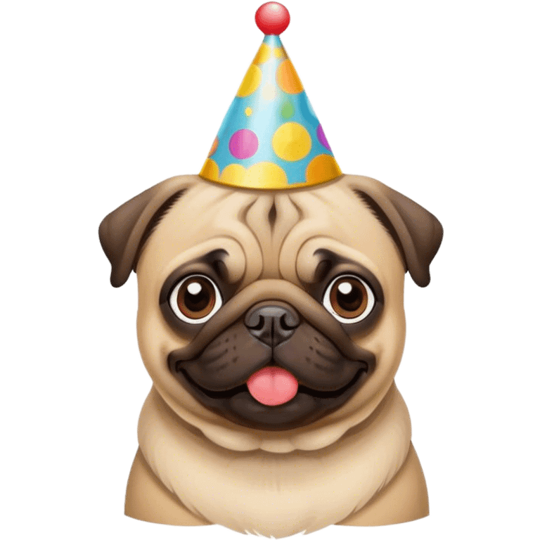 A pug with a birthday hat emoji