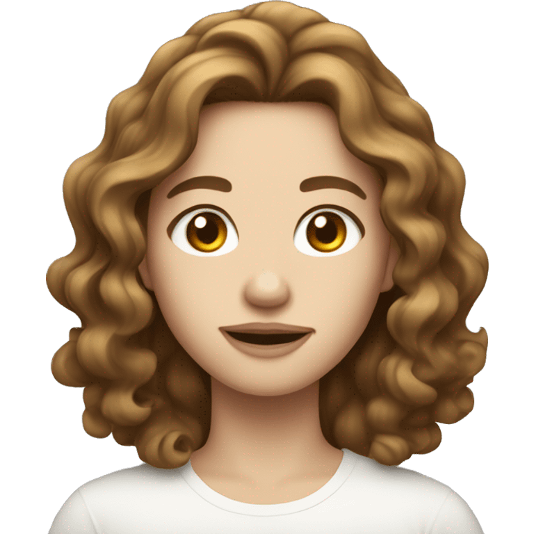 Brown wavy hair and white skin emoji