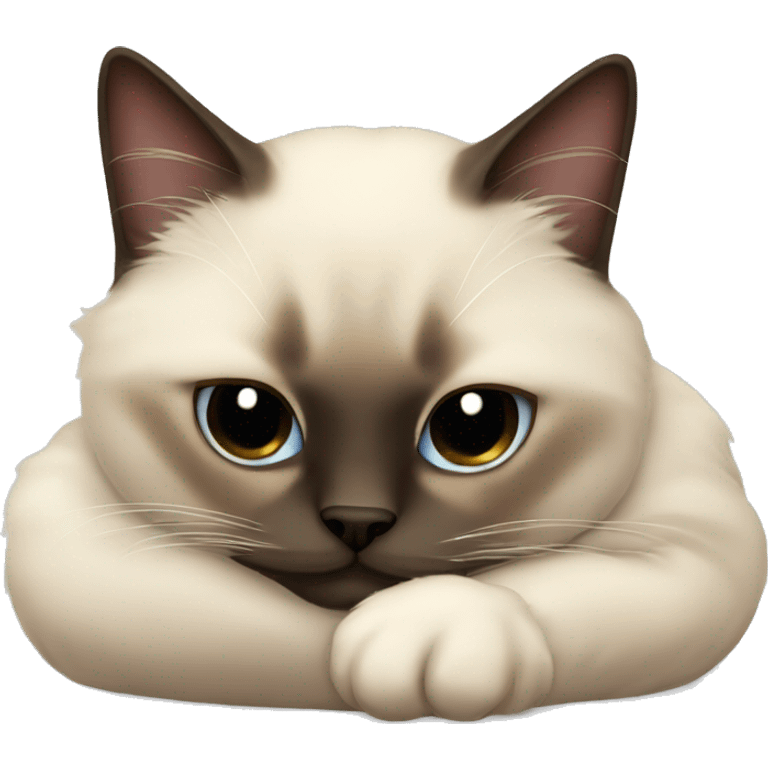 fluffy siamese cat curled up sleeping emoji