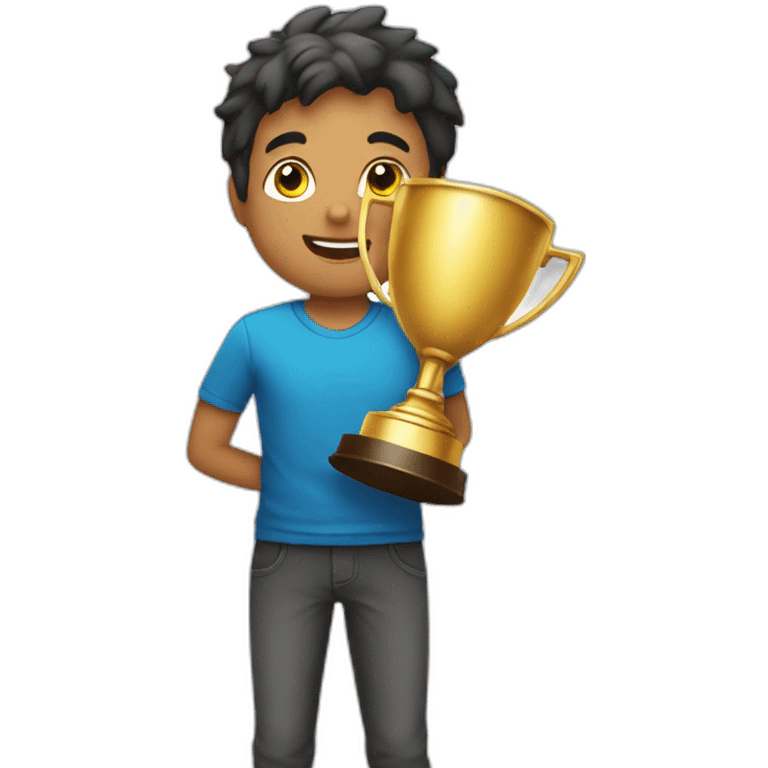 Boy holiding trophy emoji