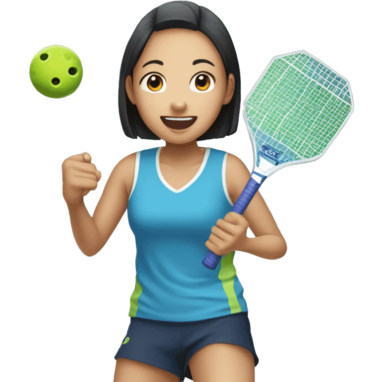 Asian girl is playing pickleball emoji