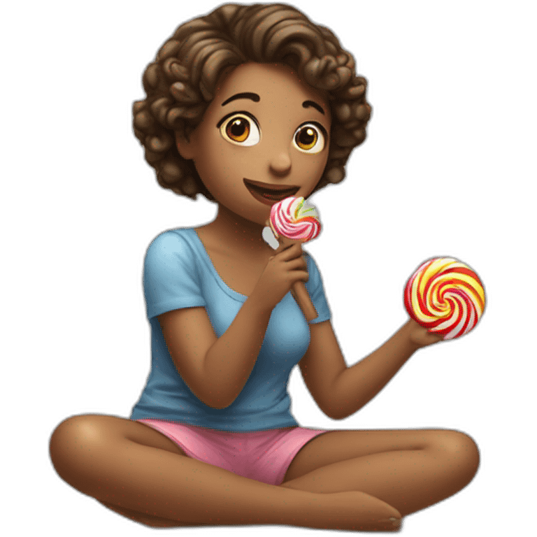 Draw me : girl on her two knees eating a lollipop emoji