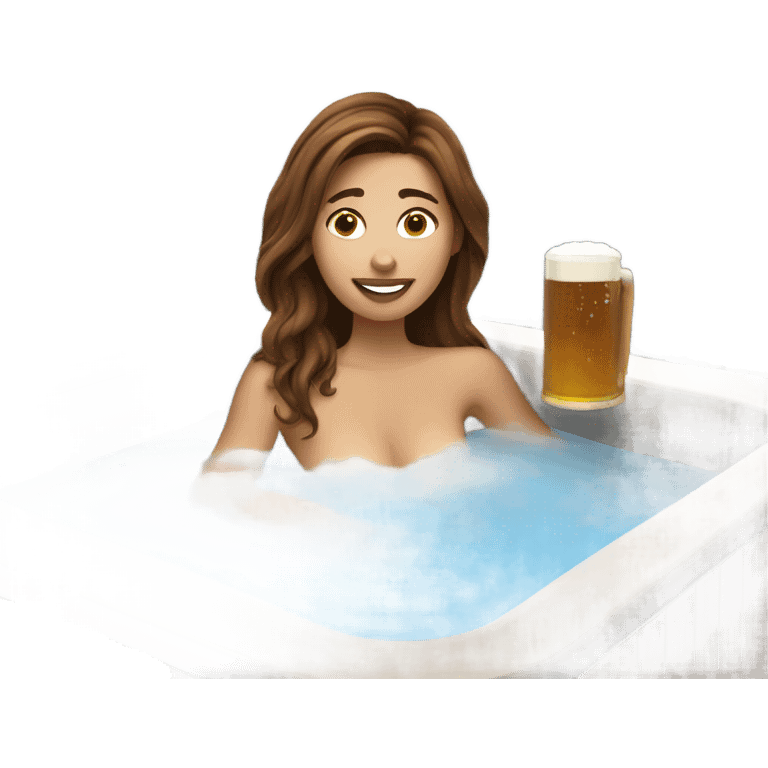 White Woman long brown hair in hot tub with beer emoji