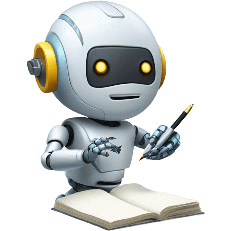 cute robot holds a pen and writes in a notebook emoji