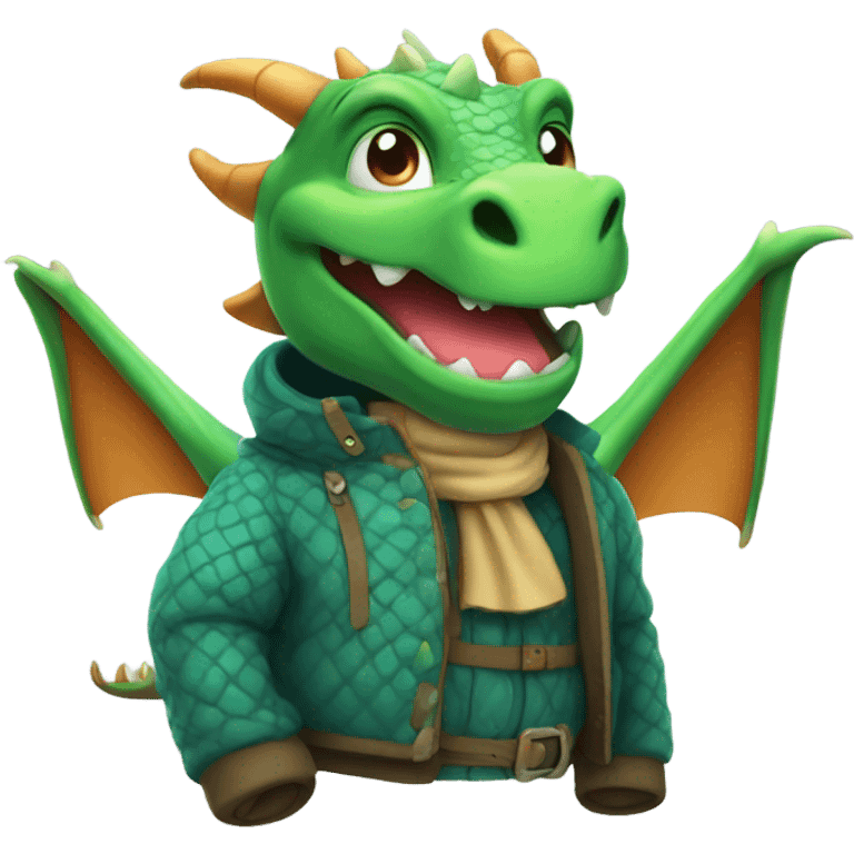 Happy dragon. Wearing winter clothes.  emoji