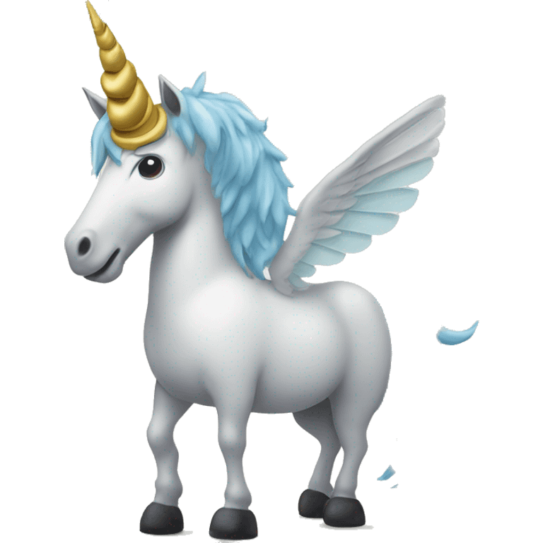 a unicorn with wings that has dollar note stuck on it's horn emoji