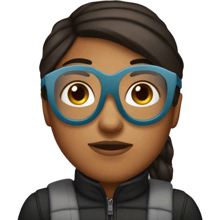 Tanned girl with dark brown hair and glasses wearing a ski mask emoji