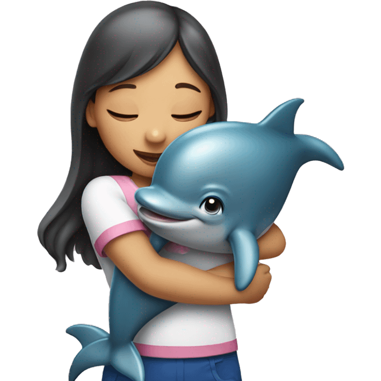 girl hugging dolphin emoji