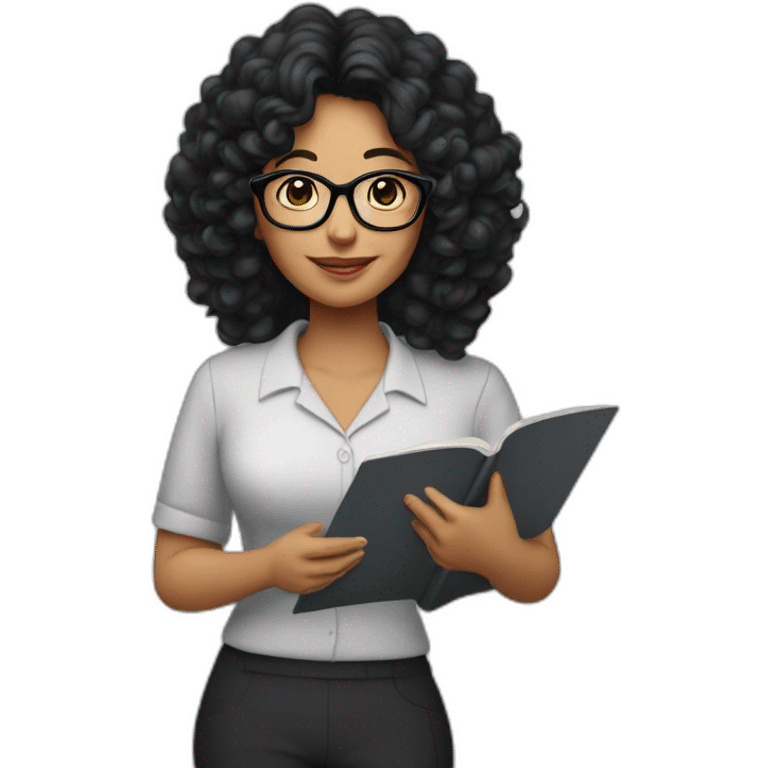 plump woman teacher in glasses with curly black hair holding large puzzles in her hands emoji