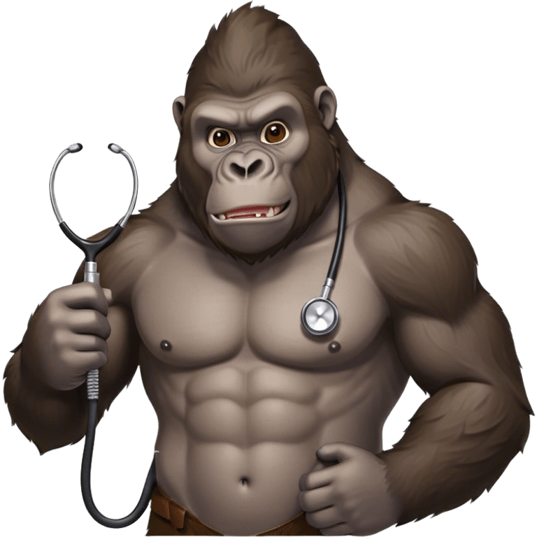 super buff gorilla HOLDING BBARBER CLIPPER AND STETHOSCOPE AROUND THE NECK emoji