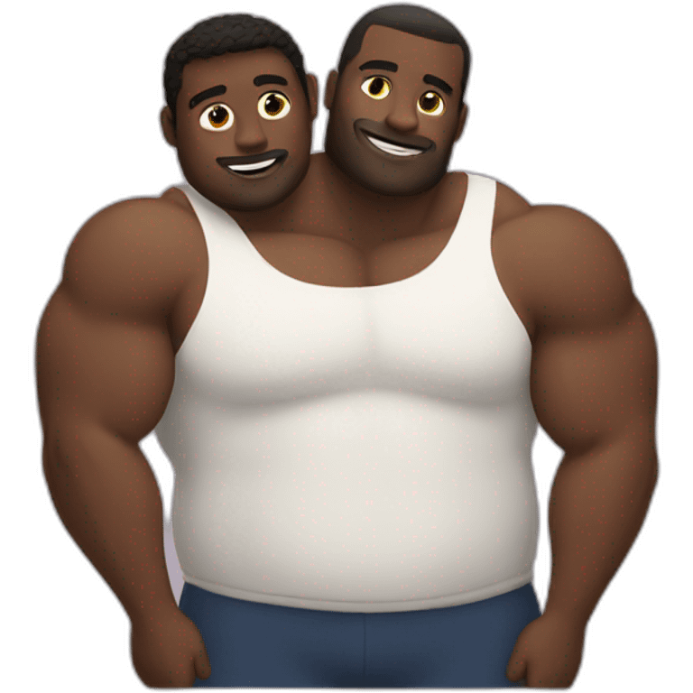 Muscular black man and fat white man hugging emoji