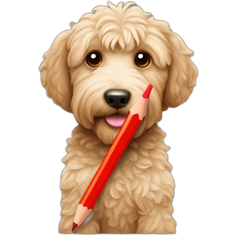 a labradoodle holding a red pencil emoji