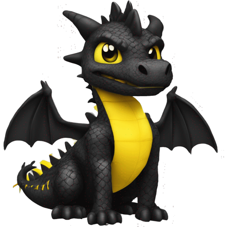 Black dragon dressed in punk clothes with chequer black and white markings and yellow caution tape  emoji