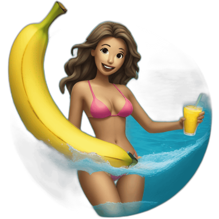 sexy woman eating banana swimming suit emoji