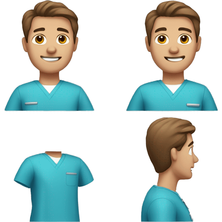 Large male dentist wearing blue scrubs no hat brown hair  emoji