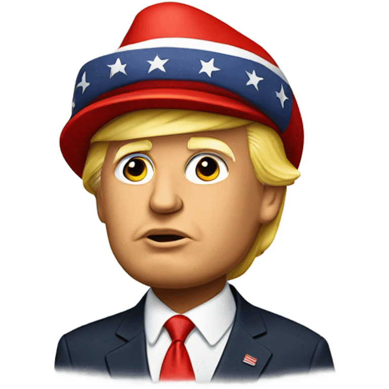 Donald Trump wearing a red hat with M A G A initials  emoji