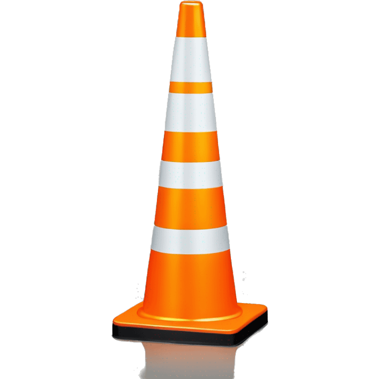 A bright orange traffic cone with two white reflective bands, standing on a black square base. The cone is brightly lit, emphasizing its safety features. emoji