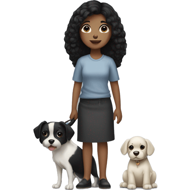 medium black hair girl holding a black nd  dog emoji