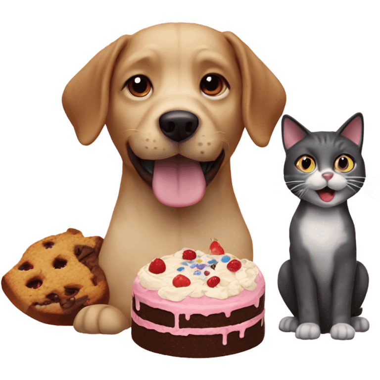 Dog with a cat eating cake emoji