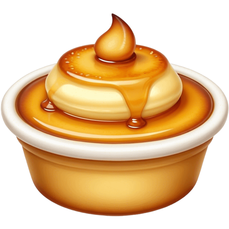 Cinematic Realistic Cr√®me Br√ªl√©e Dessert Emoji, depicted as a rich custard with a perfectly caramelized sugar top rendered with exquisite textures and warm, inviting lighting. emoji