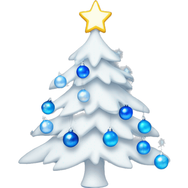 white Christmas tree with blue baubles and white lights emoji