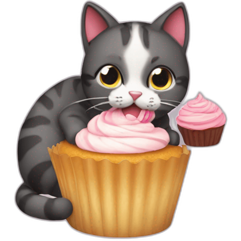 cat eating cupcake emoji