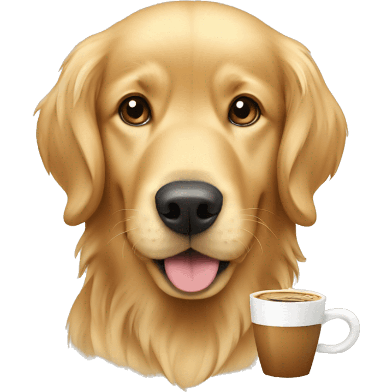 Golden retriever with coffee emoji