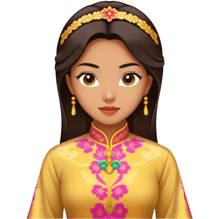 Cinematic Realistic Ao Dai Pop Culture Emoji, featuring an elegant portrayal of the traditional Vietnamese dress rendered with graceful textures and vibrant, cultural lighting. emoji