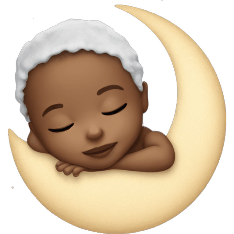 Mixed newborn sleeps on moon emoji