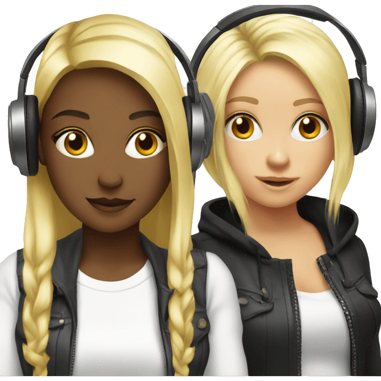 2 Girls dj with headphones one black one blonde hair  emoji