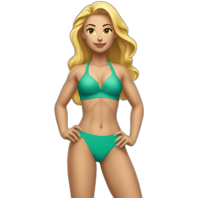 Slim-fit Caucasian woman bikini superhero pose (beach body) emoji