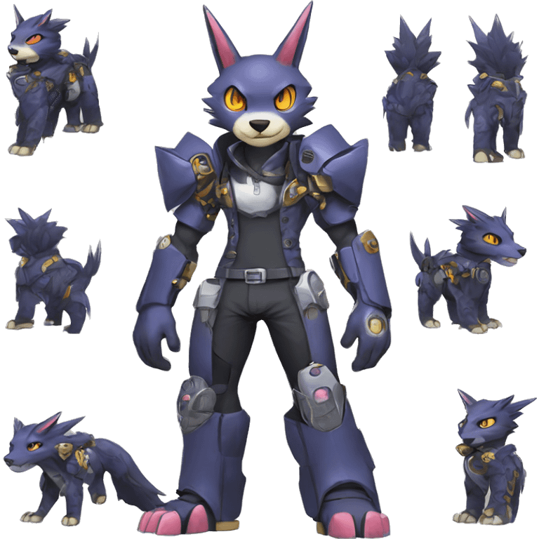 cute cool edgy futuristic punk Digimon-Fakemon-animal full body emoji