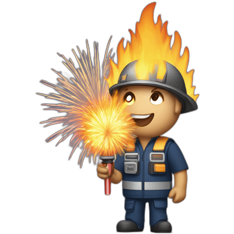 pyrotechnician with remote control and fireworks emoji