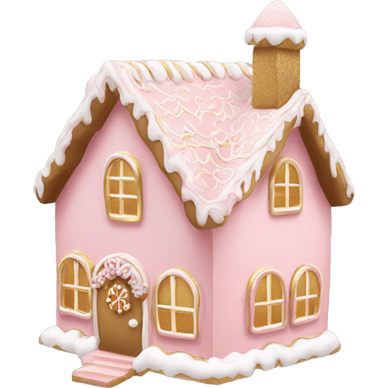 light pink and gold and white gingerbread house emoji