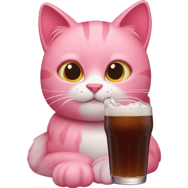 Pink cat drinking root beer emoji