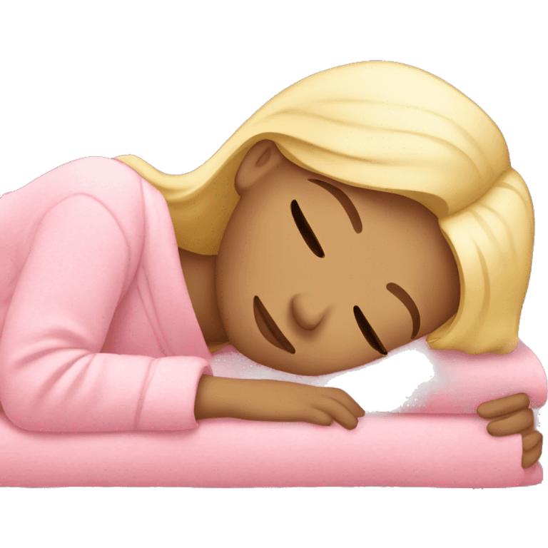 blonde girl sleeping on side with pink blanket emoji