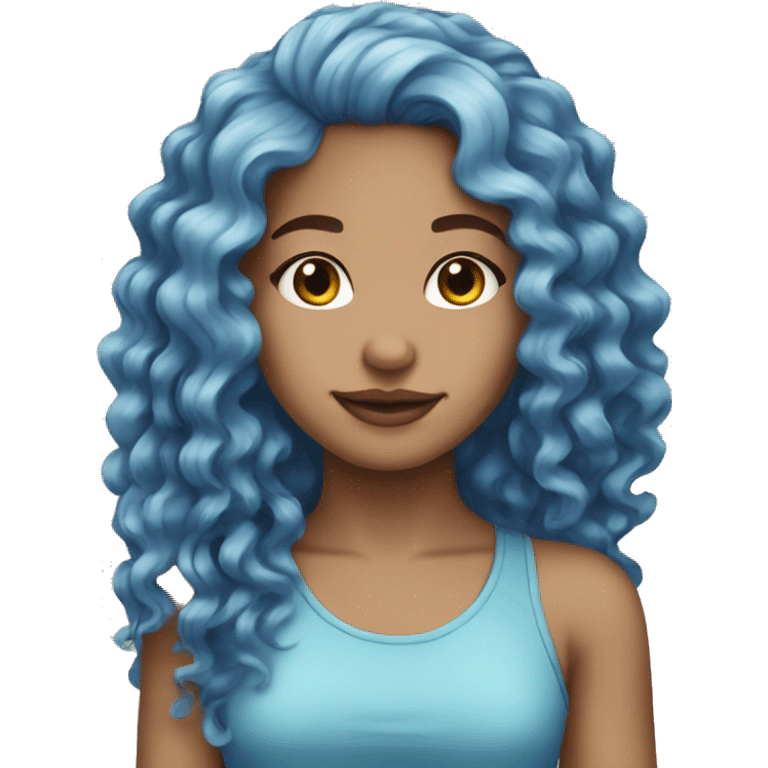 light skin girl long curly blue hair  emoji