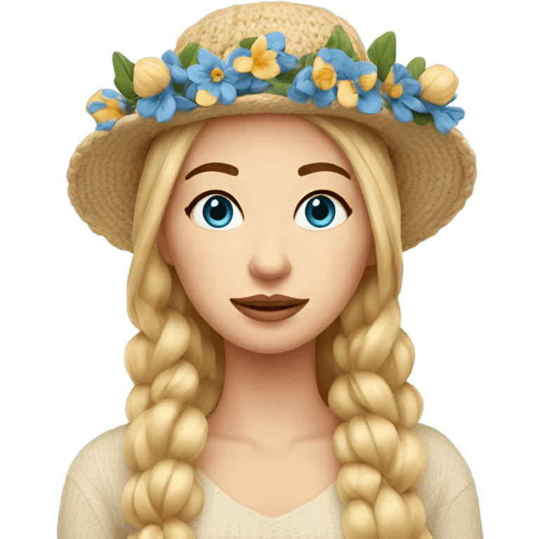 beautiful finnish goldenhour hair woman with blue eye knitting floral hat emoji