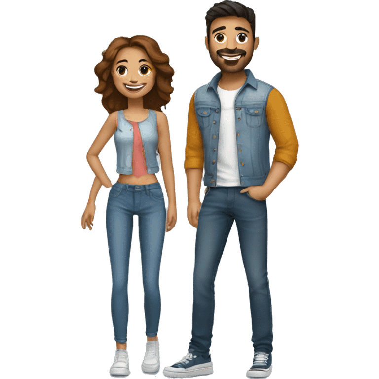 A happy couple girl with top and jean and man with alo apparels  emoji