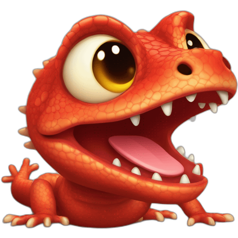 red toy hed lizard smooth round head big cartoon eyes emoji