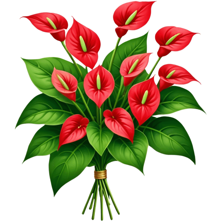 luxuriant, big bouquet Anthurium, stem, leaf emoji