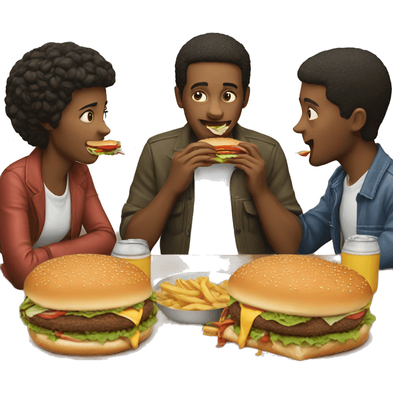 friends eating burgers emoji