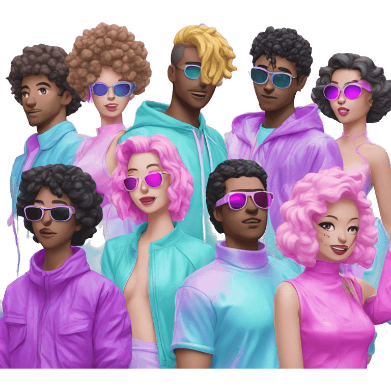 Vaporwave group of people on white background emoji